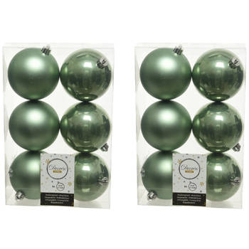 12x Kunststof kerstballen glanzend/mat salie groen 8 cm kerstboom versiering/decoratie - Kerstbal
