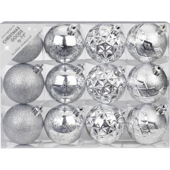Set van 36x luxe zilveren kerstballen 6 cm kunststof mat/glans - Kerstbal