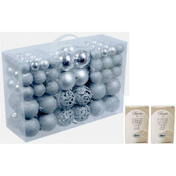 Pakket met 100 voordelige zilveren kerstballen inclusief haakjes - Kerstbal
