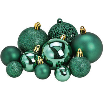 100x Emerald groene kunststof kerstballen 3/4/6 cm - Kerstbal