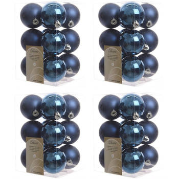 48x Kunststof kerstballen glanzend/mat donkerblauw 6 cm kerstboom versiering/decoratie - Kerstbal