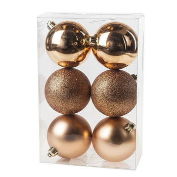 12x Kunststof kerstballen glanzend/mat koperkleurig 8 cm kerstboom versiering/decoratie - Kerstbal