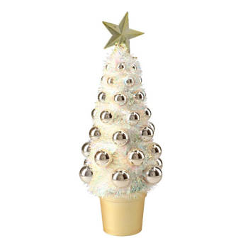 Complete mini kunst kerstboompje/kunstboompje goud met kerstballen 29 cm - Kunstkerstboom