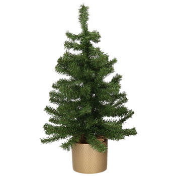 Kunst kerstboom/kunstboom groen 60 cm met gouden pot - Kunstkerstboom