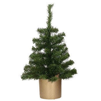 Kunstboom/kunst kerstboom 75 cm met gouden pot - Kunstkerstboom