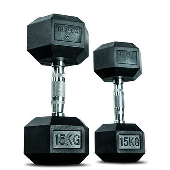 Matchu Sports Hexa dumbbell 15 kg - Zwart - Rubber