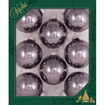 8x stuks glazen kerstballen 7 cm grijs/paars glans - Kerstbal