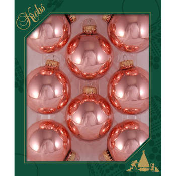 8x stuks glazen kerstballen 7 cm koraal roze glans - Kerstbal