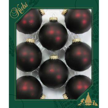 8x stuks glazen kerstballen 7 cm chocolade bruin/rood - Kerstbal