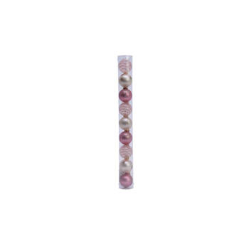 9 Glazen kerstballen 3 cm mix fluweel roze parel poeder roze Decoris