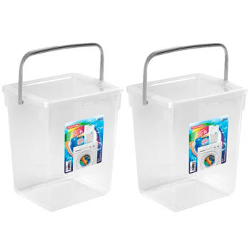 2x stuks opslagboxen/emmers kunststof met deksel transparant 5 liter 20 x 17 x 23 cm - Opbergbox