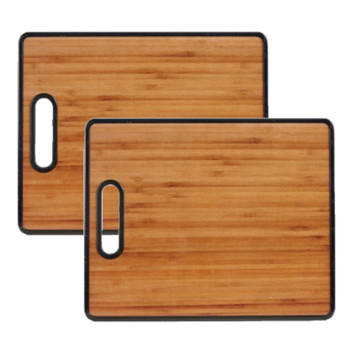 2x stuks bamboe houten snijplanken/serveerplanken met handvat 38 cm - Snijplanken