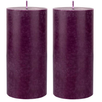 2x stuks paarse cilinder kaarsen /stompkaarsen 15 x 7 cm 50 branduren sfeerkaarsen paars - Stompkaarsen