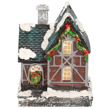 1x Verlichte kerstdorp huisjes/kersthuisjes 13,5 cm - Kerstdorpen