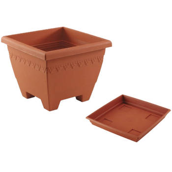 1x stuks vierkante plantenbakken terra cotta met opvangschaal 40 x 40 x 31 cm - Plantenbakken