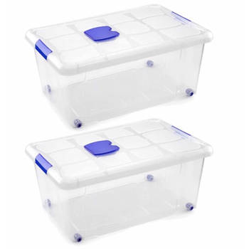 2x Opbergbakken/organizers met deksel 36 liter 59 cm transparant - Opbergbox