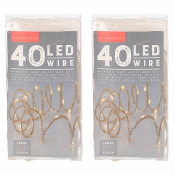 Set van 2x stuks touwverlichting jute op batterijen met 40 lampjes warm wit 220 cm - Lichtsnoeren