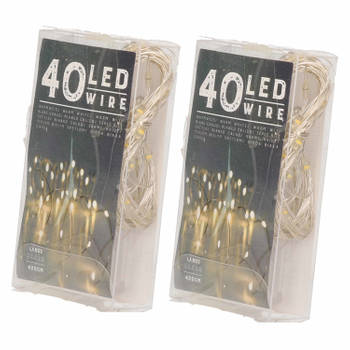 Set van 2x stuks draadverlichting lichtsnoeren met 40 lampjes warm wit op batterij 420 cm - Lichtsnoeren