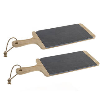 2x stuks luxe houten snijplanken 42 x 15 cm zwart - Snijplanken