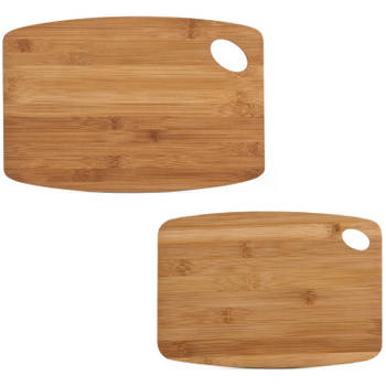 2x Rechthoekige bamboe houten snij/serveerplanken met ophangoog 26 en 34 cm - Snijplanken