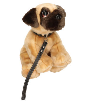 Keel Toys pluche hond bruine Mopshond / Pug met riem knuffel 30cm - Knuffel huisdieren