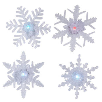 Raamversiering zuignappen met verlichte sneeuwvlokken 4x - kerstverlichting figuur
