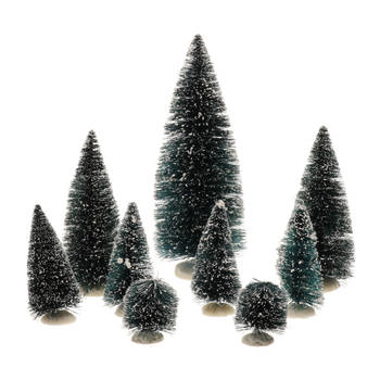 18x stuks kerstdorp onderdelen miniatuur boompjes groen 6 tot 20 cm - Kerstdorpen