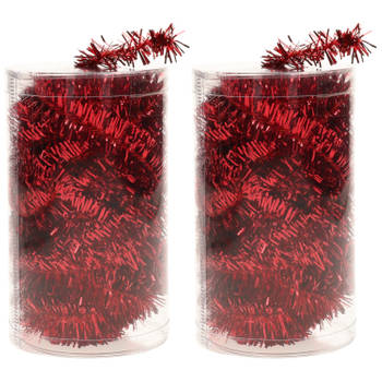2x stuks folie tinsel slingers/guirlandes rood 20 meter kerstslingers - Kerstslingers