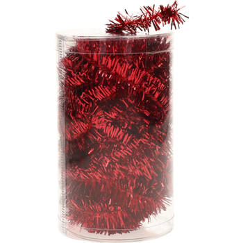 1x stuks folie tinsel slingers/guirlandes rood 20 meter kerstslingers - Kerstslingers