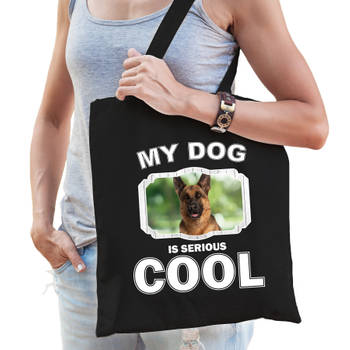 Katoenen tasje my dog is serious cool zwart - Duitse herder honden cadeau tas - Feest Boodschappentassen