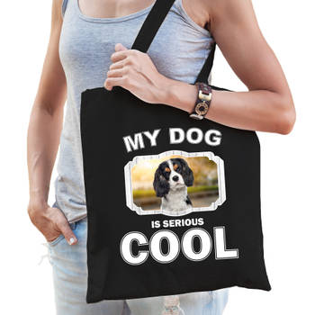 Katoenen tasje my dog is serious cool zwart - Spaniel honden cadeau tas - Feest Boodschappentassen