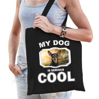 Katoenen tasje my dog is serious cool zwart - Dwergpinscher honden cadeau tas - Feest Boodschappentassen
