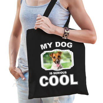 Katoenen tasje my dog is serious cool zwart - Jack russel honden cadeau tas - Feest Boodschappentassen