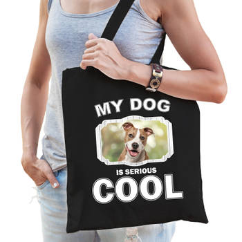 Katoenen tasje my dog is serious cool zwart - Staffordshire bull terrier honden cadeau tas - Feest Boodschappentassen