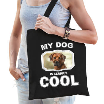 Katoenen tasje my dog is serious cool zwart - Rhodesische pronkrug honden cadeau tas - Feest Boodschappentassen
