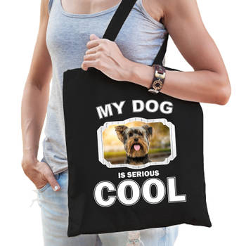 Katoenen tasje my dog is serious cool zwart - Yorkshire terrier honden cadeau tas - Feest Boodschappentassen
