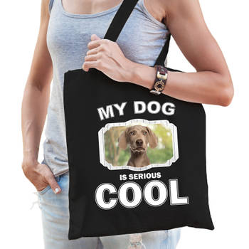 Katoenen tasje my dog is serious cool zwart - Weimaraner honden cadeau tas - Feest Boodschappentassen