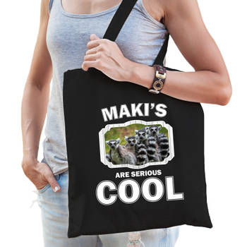 Katoenen tasje makis are serious cool zwart - maki apen/ maki familie cadeau tas - Feest Boodschappentassen