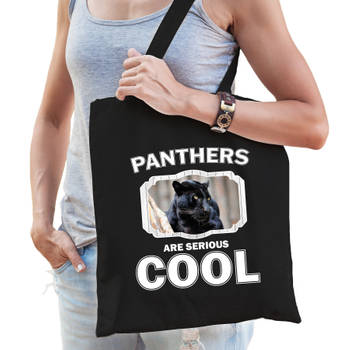 Katoenen tasje panthers are serious cool zwart - panters/ zwarte panter cadeau tas - Feest Boodschappentassen