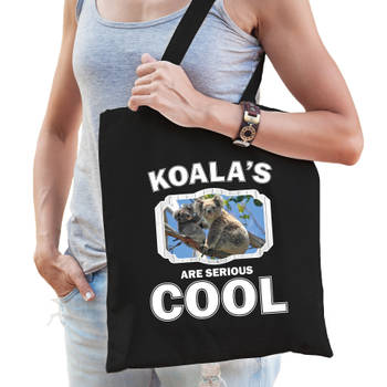 Katoenen tasje koalas are serious cool zwart - koalaberen/ koala beer cadeau tas - Feest Boodschappentassen