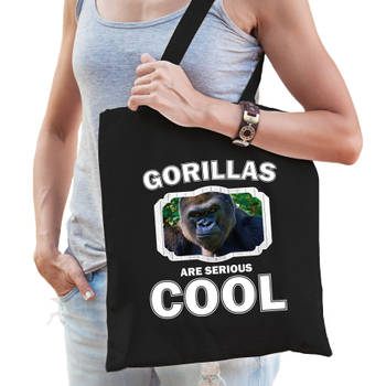 Katoenen tasje gorillas are serious cool zwart - gorilla apen/ stoere gorilla cadeau tas - Feest Boodschappentassen