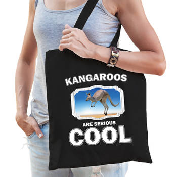 Katoenen tasje kangaroos are serious cool zwart - kangoeroes/ kangoeroe cadeau tas - Feest Boodschappentassen