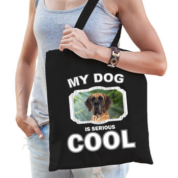 Katoenen tasje my dog is serious cool zwart - Deense dog honden cadeau tas - Feest Boodschappentassen