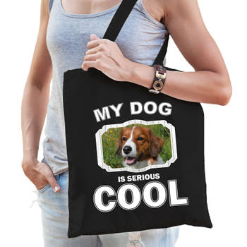 Katoenen tasje my dog is serious cool zwart - Kooiker honden cadeau tas - Feest Boodschappentassen