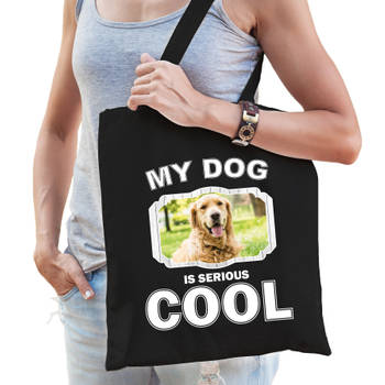 Katoenen tasje my dog is serious cool zwart - Golden retriever honden cadeau tas - Feest Boodschappentassen