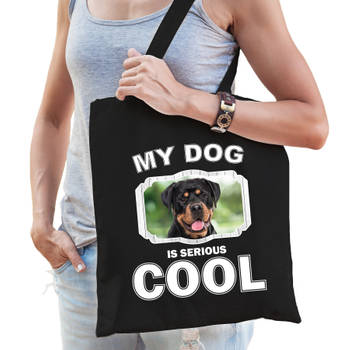 Katoenen tasje my dog is serious cool zwart - Rottweiler honden cadeau tas - Feest Boodschappentassen