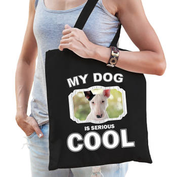 Katoenen tasje my dog is serious cool zwart - Bullterrier honden cadeau tas - Feest Boodschappentassen