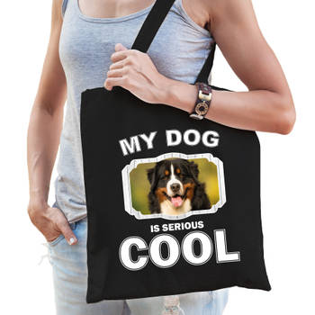 Katoenen tasje my dog is serious cool zwart - Berner sennen honden cadeau tas - Feest Boodschappentassen