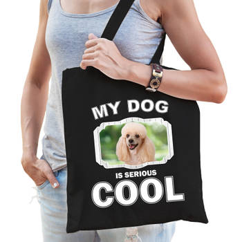 Katoenen tasje my dog is serious cool zwart - Poedel honden cadeau tas - Feest Boodschappentassen