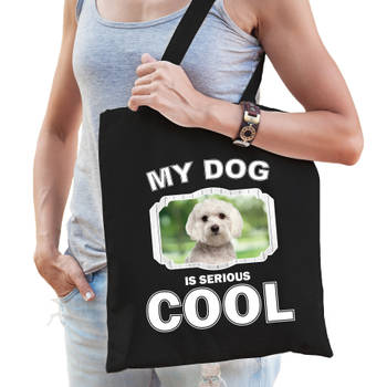 Katoenen tasje my dog is serious cool zwart - Maltezer honden cadeau tas - Feest Boodschappentassen